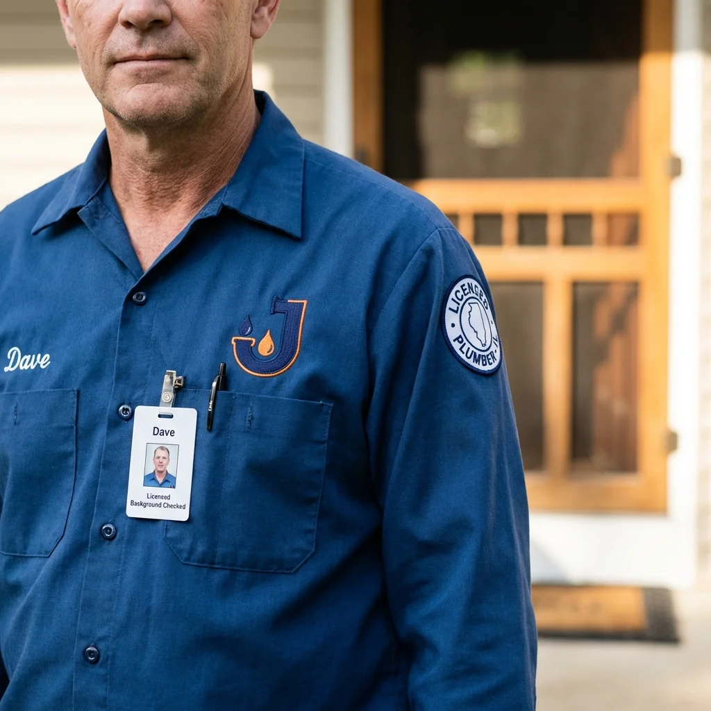 Licensed plumber showing ID badge in Pine Island, MN
