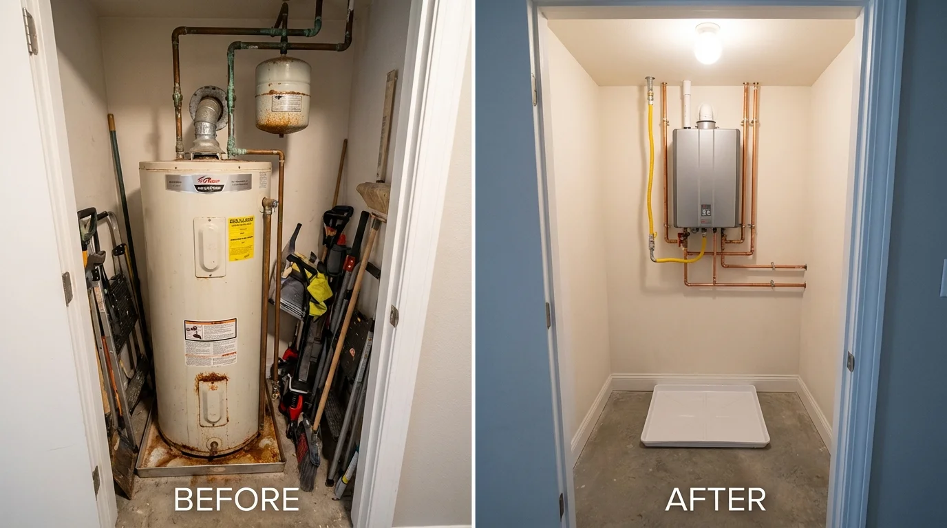 Tank water heater versus wall-mounted tankless unit comparison for Pine Island, MN homeowners